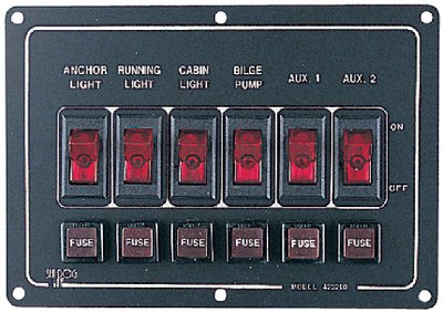 Sea-Dog Line - Illuminated Horizontal 6 Switch Panel Features Cigarette Lighter 4-1/2" x 6-1/2" - 4222101