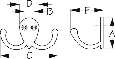 Sea-Dog Line - Double Coat Hook - Brass - 6715101