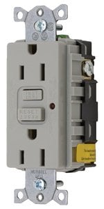 Hubbell - GFCI Duplex Receptacle w/Cover Plate, Gray - GFRST52MGY