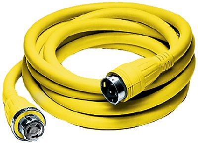 Hubbell - Yellow 50A 125/250V Vinyl Jacketed Pre Wired 25' Shore Power Cable Set - HBL61CM42