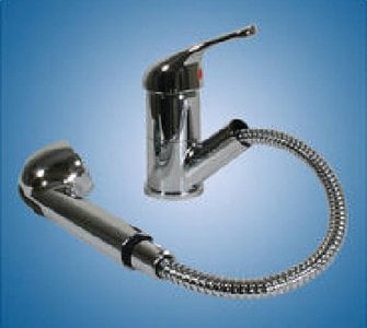 Scandvik - Single Lever Galley Faucet With Pull-Out Sprayer - 5' Chrome-Flex Hose - 10871