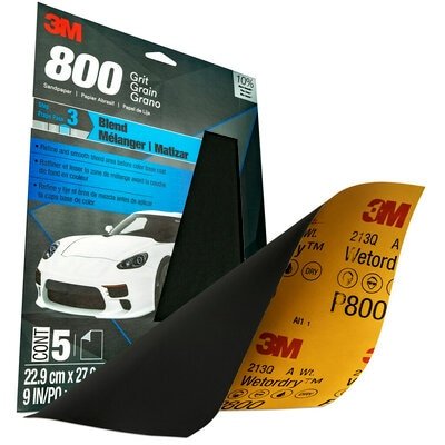 3M - Wetordry Sandpaper - 800 Grit - 9 inch x 11 inch - 5 Pack - 32035