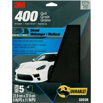 3M - Wetordry Sandpaper - 400 Grit - 9 inch x 11 inch - 5 Pack - 32038