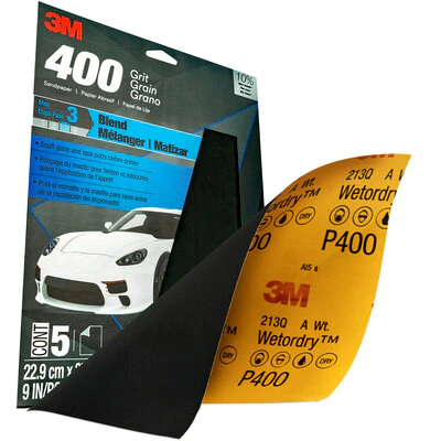 3M - Wetordry Sandpaper - 400 Grit - 9 inch x 11 inch - 5 Pack - 32038