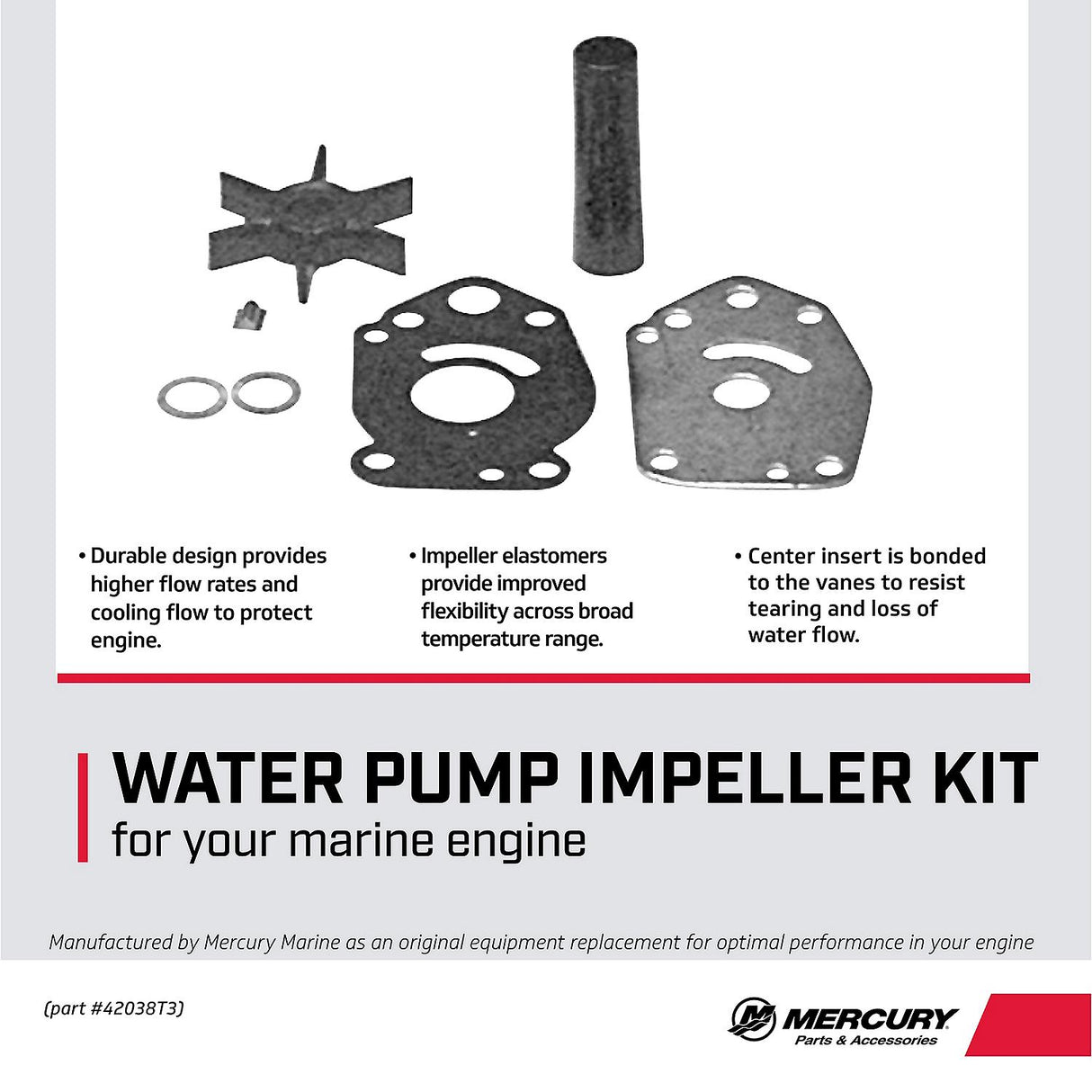 Mercury 47-42038T3 Outboard Water Impeller Repair Kit - Fits 6-15 HP