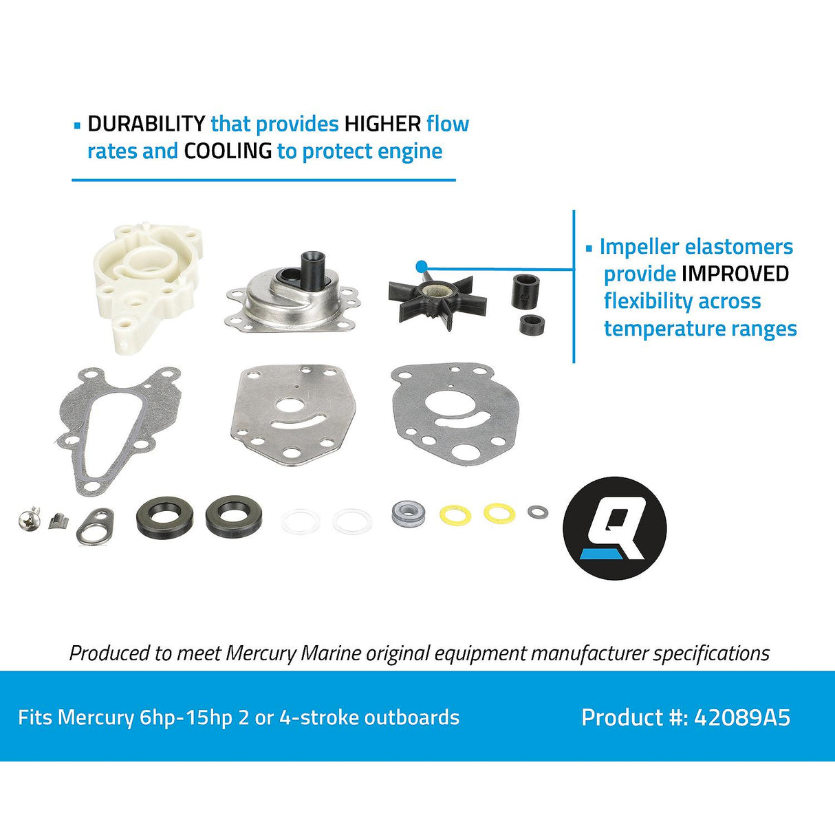 Mercury Mariner - Complete Water Pump Kit - Fits  6-15 HP - 46-42089A5