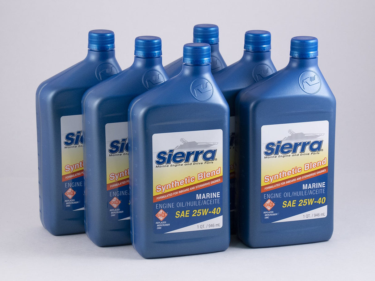 Sierra - 25W-40 Synthetic Blend 4 Stroke Inboard/Sterndrive Engine Oil - Quart - 6 Pack - 1894402