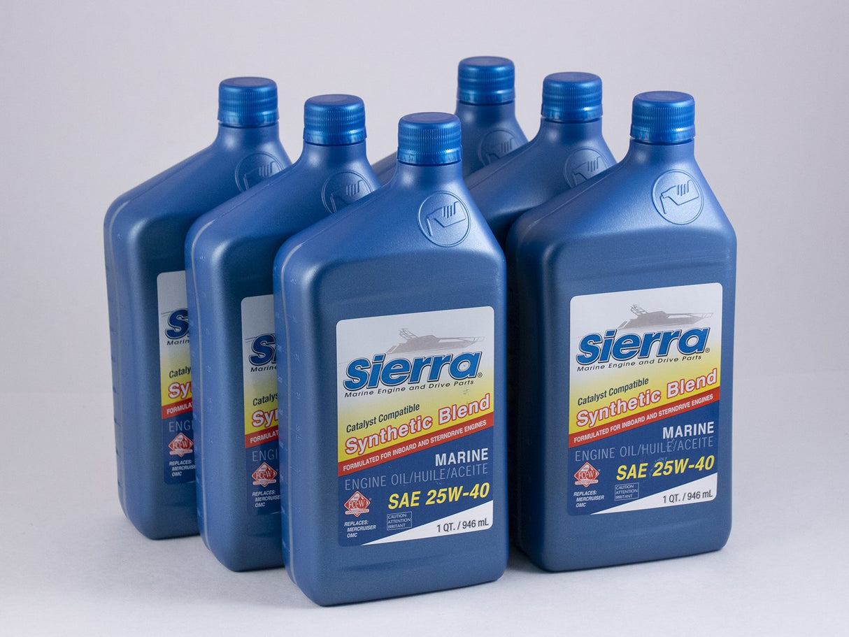 Sierra - 25W-40 FC-W Synthetic Blend 4 Stroke Inboard-Sterndrive Engine Oil - Quart - 6 Pack - 9440CAT2