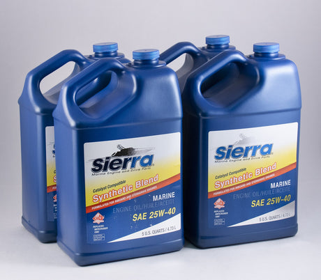 Sierra - 25W-40 FC-W Synthetic Blend 4 Stroke Inboard-Sterndrive Engine Oil - 5 Quart - 4 Pack - 9440CAT4