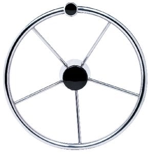 Seachoice - 15" Stainless Steel Destroyer Wheel With Turning Knob & Black Center Cap - 28541