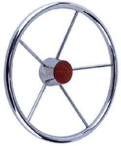 Seachoice - 15" Stainless Steel Destroyer Wheel With Genuine Teak Cap - 28551