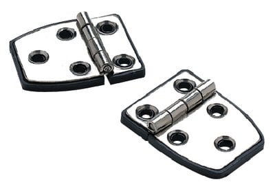 Sea Choice - Polished Stainless Steel 3/4" Short Side Hinges with Black Nylon Base Plate - 21/4" x 11/2" - 2-Pack - 34351