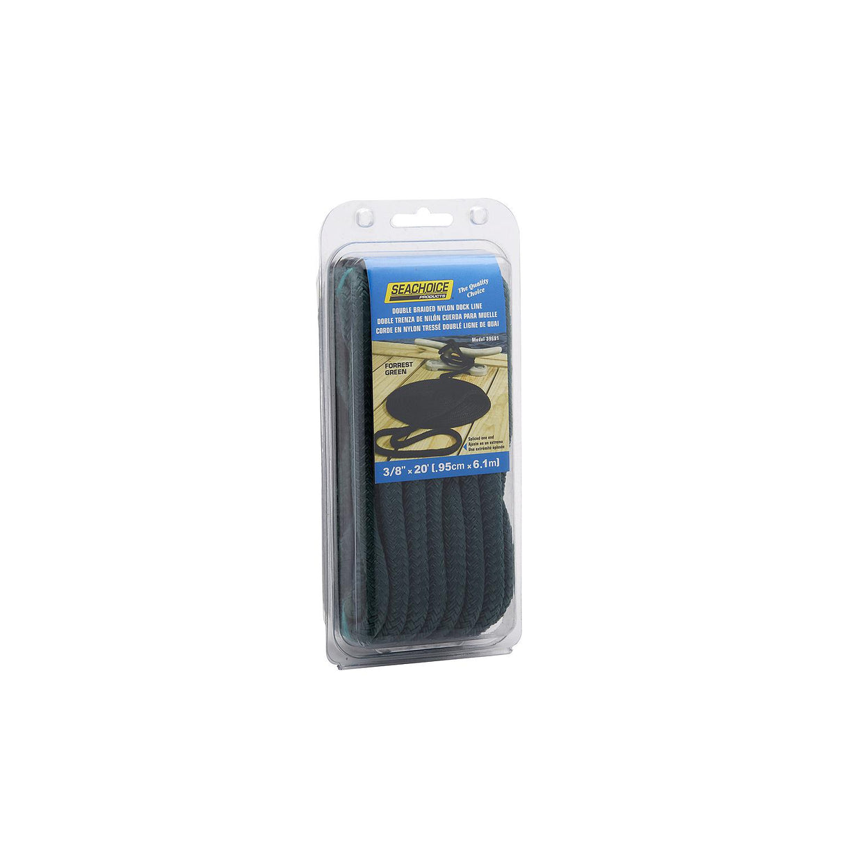 Seachoice - Línea de muelle de nailon trenzado doble de 3/8" x 20' - 39691 VERDE BOSQUE
