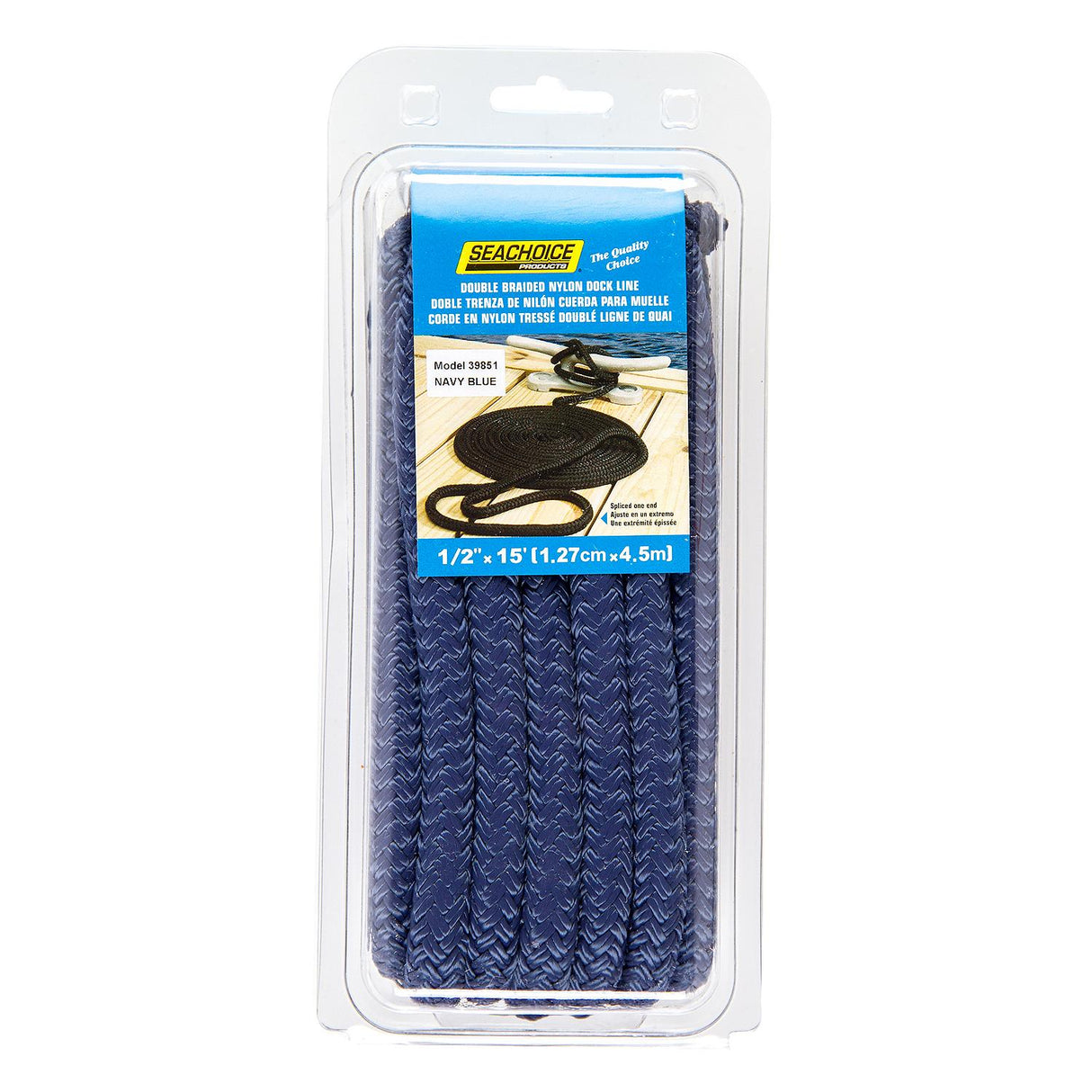 Seachoice - Double Braid Nylon Dock Line | Navy | 1/2" x 15' | 39851