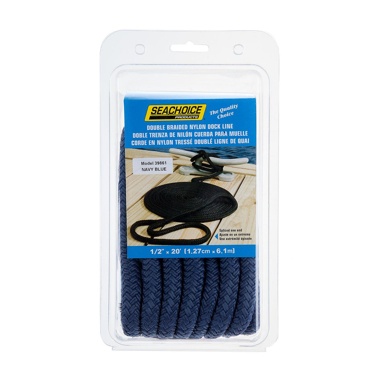 Seachoice - Línea de muelle de nailon trenzado doble, 1/2" x 20' - 39861 AZUL MARINO