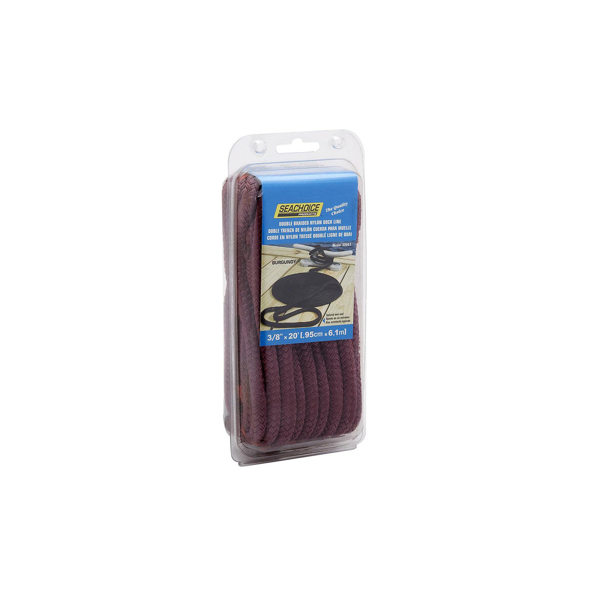 Seachoice - Double Braid Nylon Dock Line | Burgundy | 3/8" x 20' | 39941