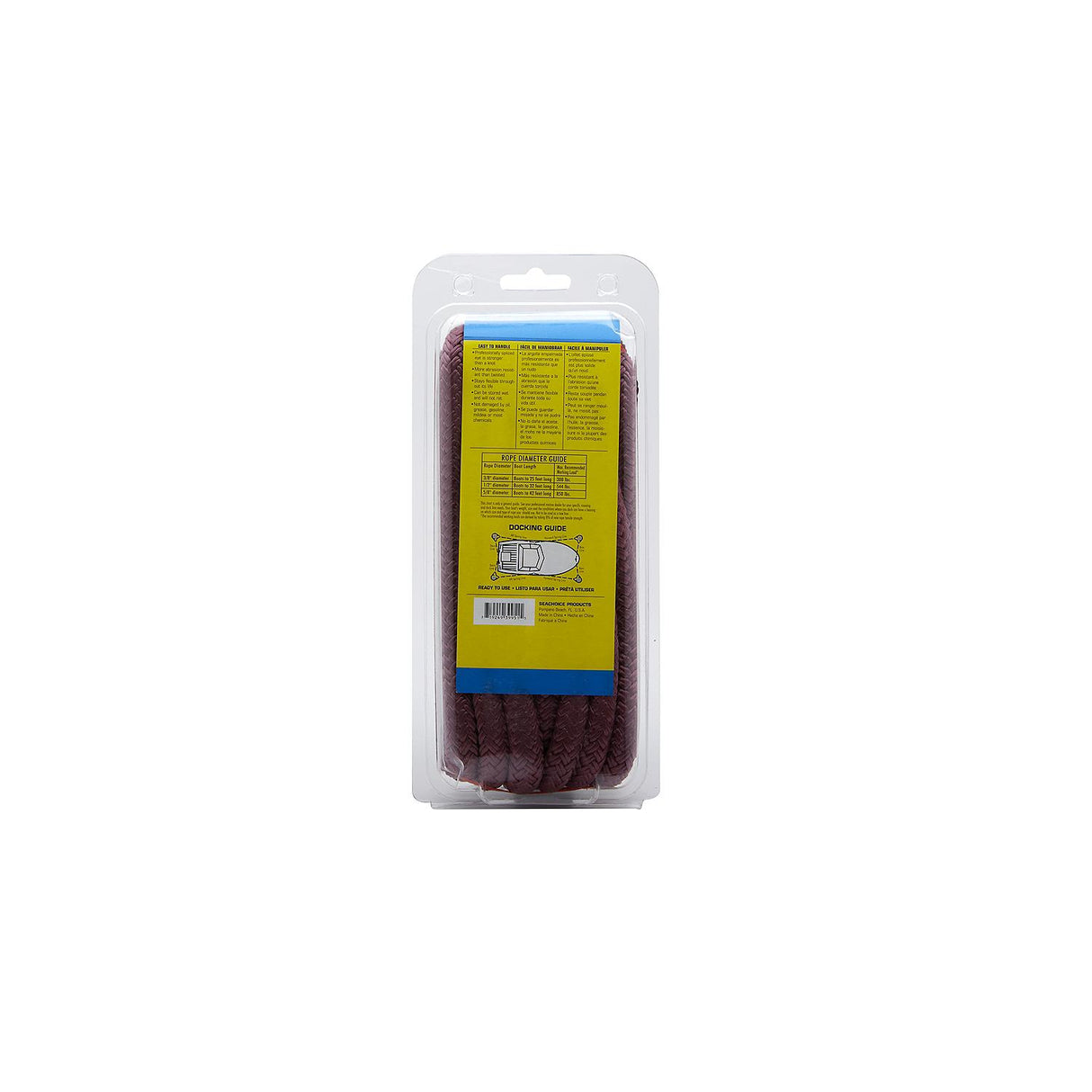 Seachoice - Double Braid Nylon Dock Line | Burgundy | 1/2" x 15' | 39951