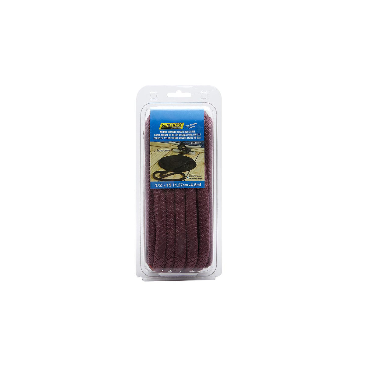 Seachoice - Double Braid Nylon Dock Line | Burgundy | 1/2" x 15' | 39951