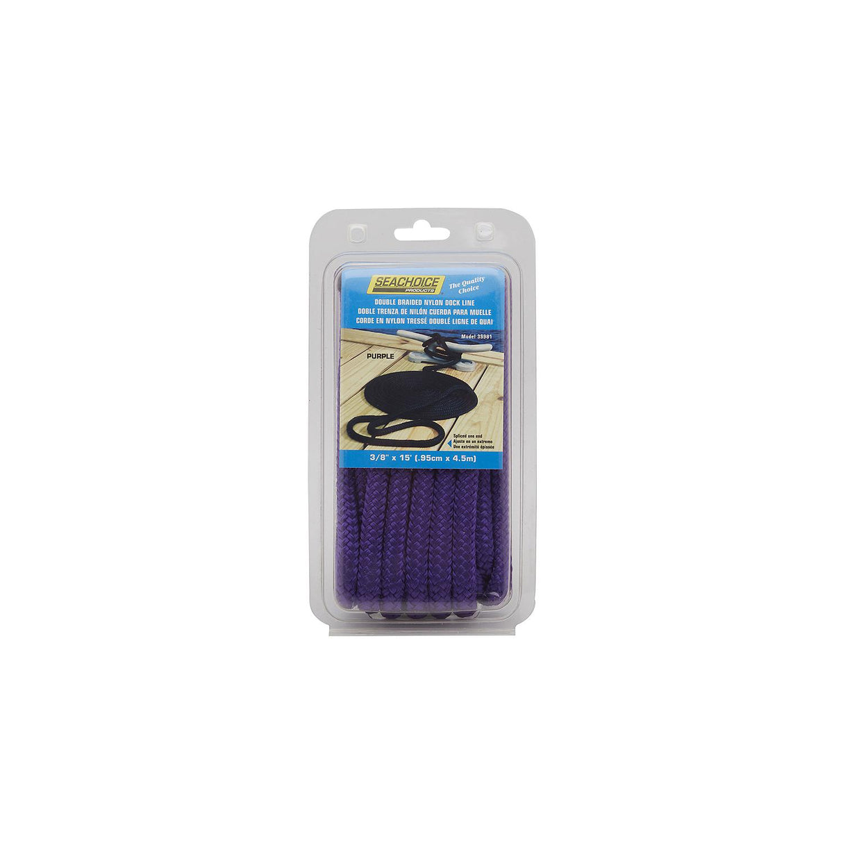 Seachoice - Línea de muelle de nailon trenzado doble de 3/8" x 15' - 39981 PÚRPURA