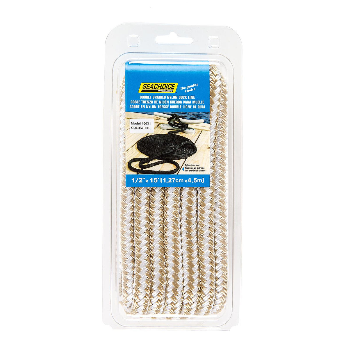 Seachoice - Double Braid Nylon Dock Line | Gold/White | 1/2" x 15' | 40031