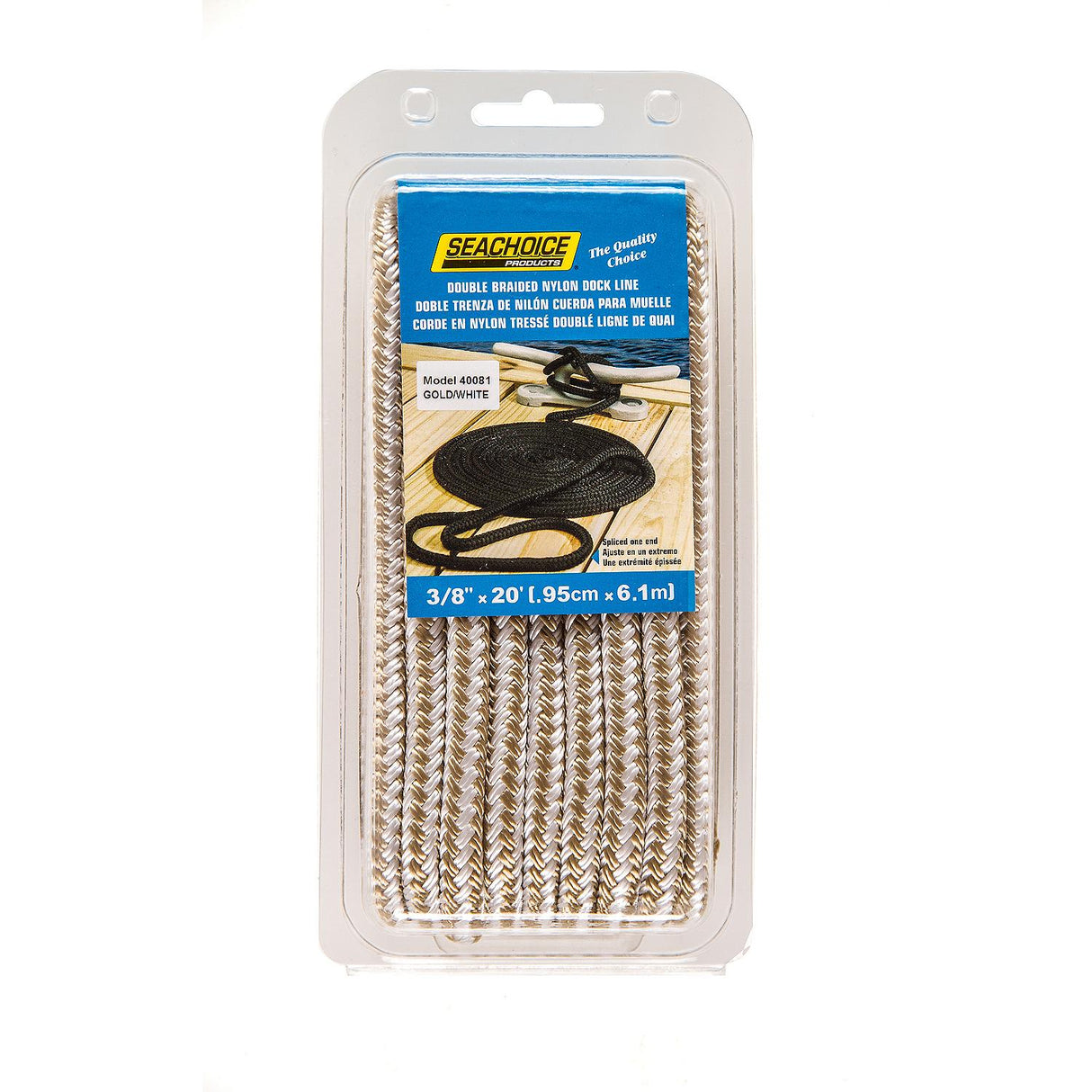 Seachoice - Double Braid Nylon Dock Line | Gold/White | 3/8" x 20' | 40081