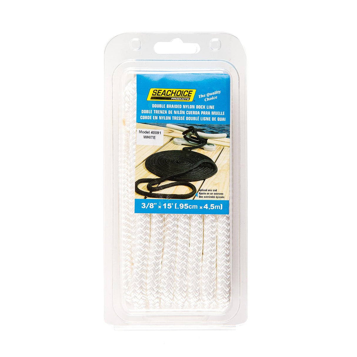 Seachoice - Double Braid Nylon Dock Line | White | 3/8" x 15' | 40091
