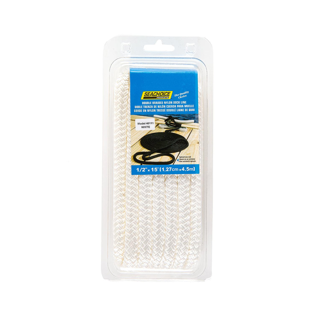 Seachoice - Double Braid Nylon Dock Line | White | 1/2" x 15' | 40111