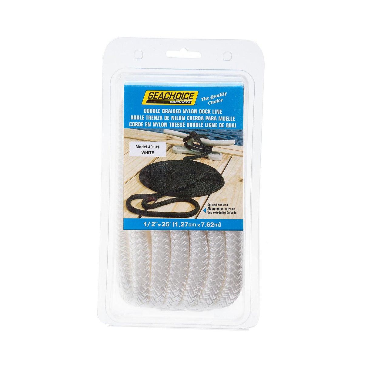 Seachoice - Línea de muelle de nailon trenzado doble, 1/2" x 25' - 40131 BLANCO