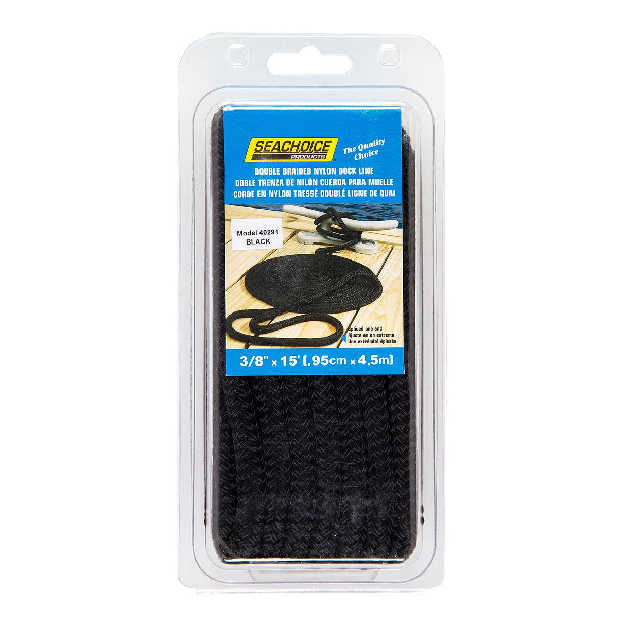Seachoice - Double Braid Nylon Dock Line | Black | 3/8" x 15' | 40291