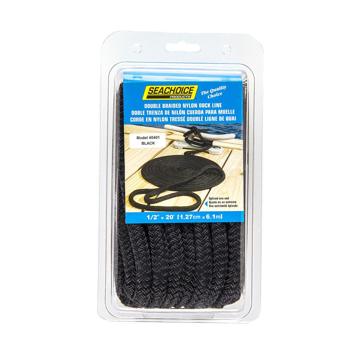 Seachoice - Double Braid Nylon Dock Line | Black | 1/2" x 20' | 40401