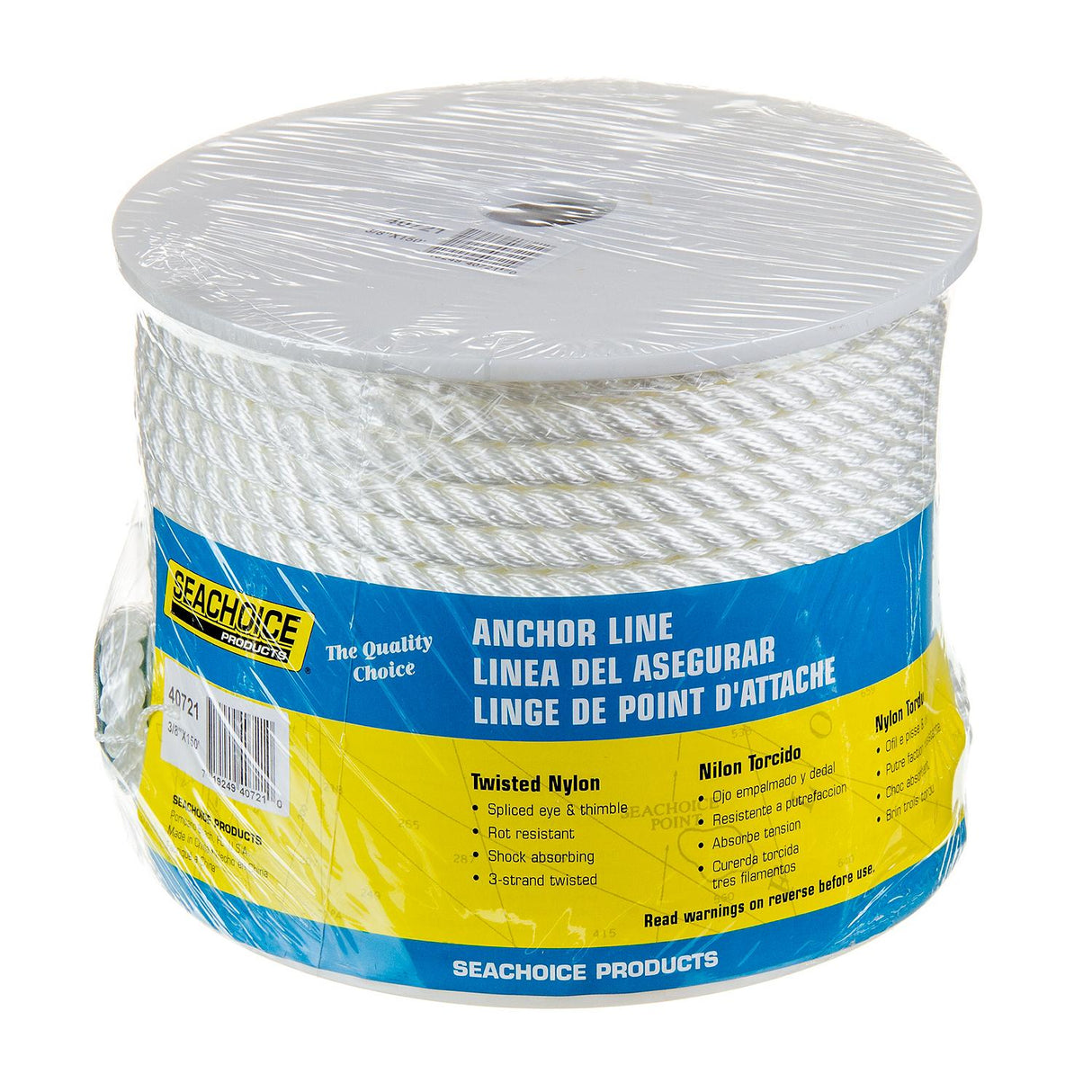 Seachoice - 3-Strand Twisted Nylon Anchor Line | White | 3/8" x 150' | 40721