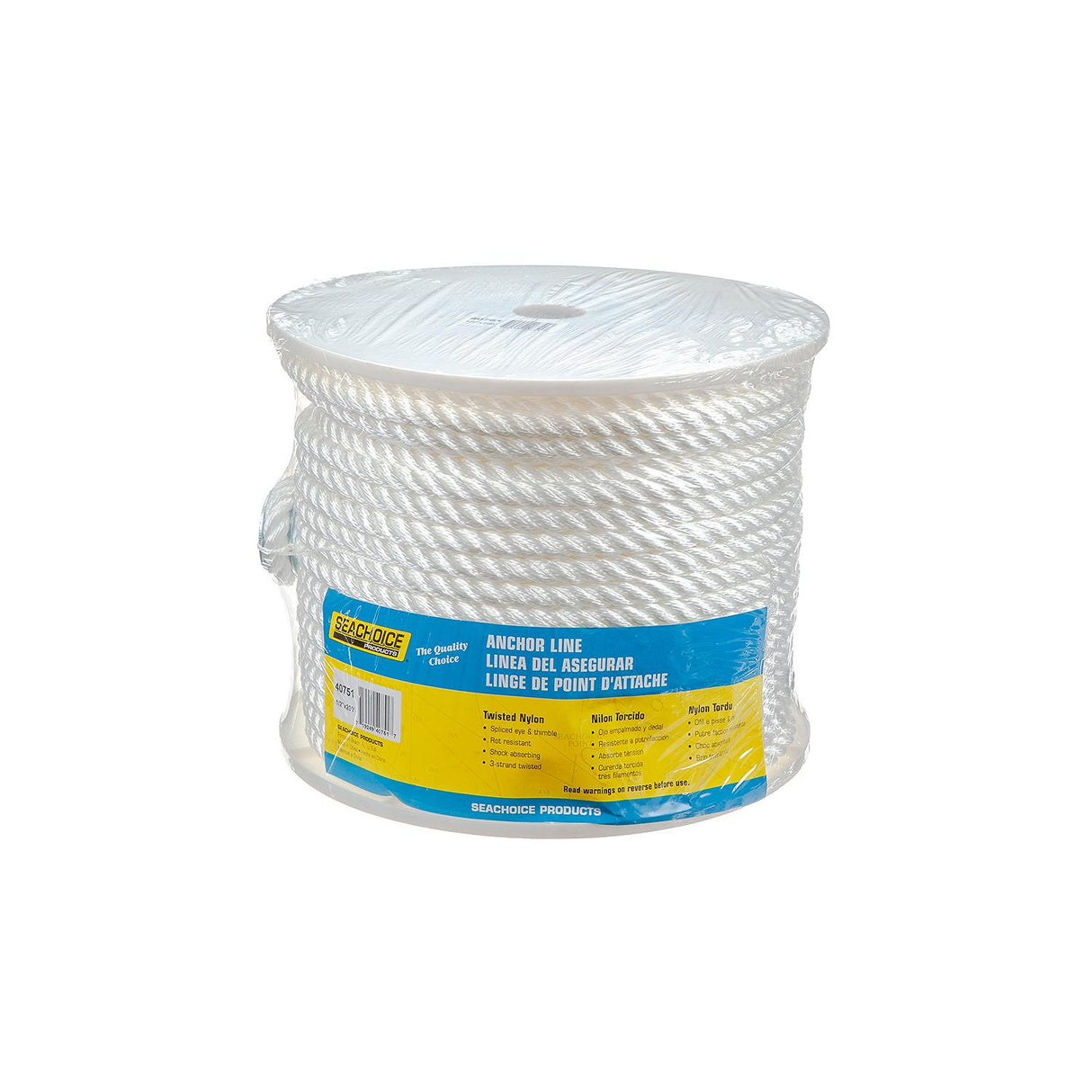 Seachoice - 3-Strand Twisted Nylon Anchor Line | White | 1/2" x 200' | 40751