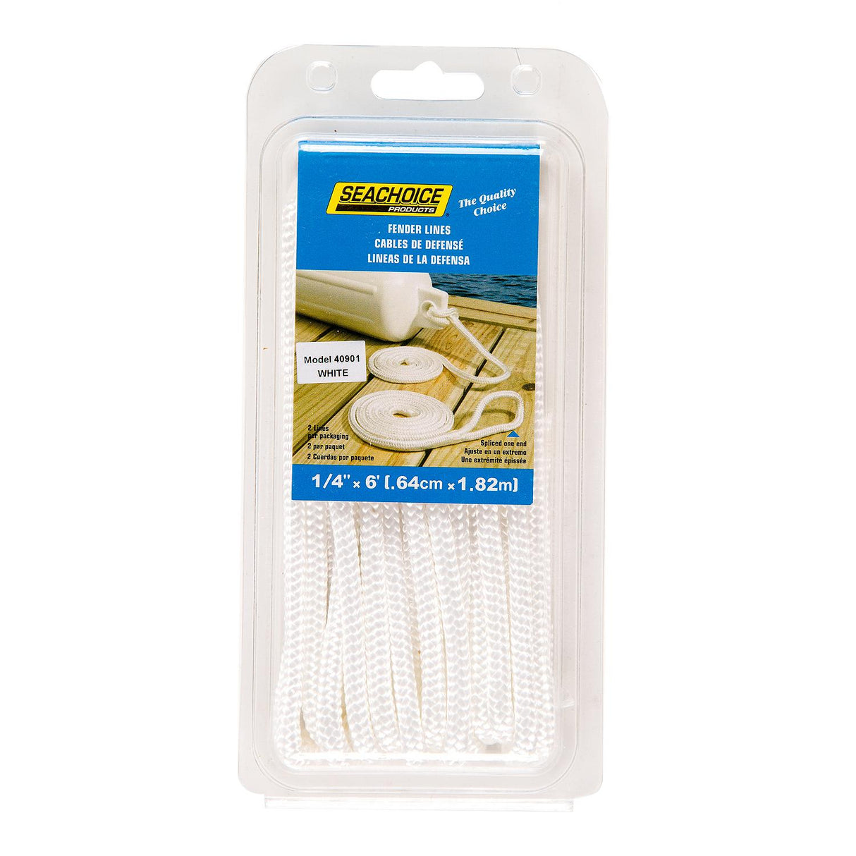 Seachoice - Double Braided Nylon Fender Line | White | 1/4" x 6' | 40901