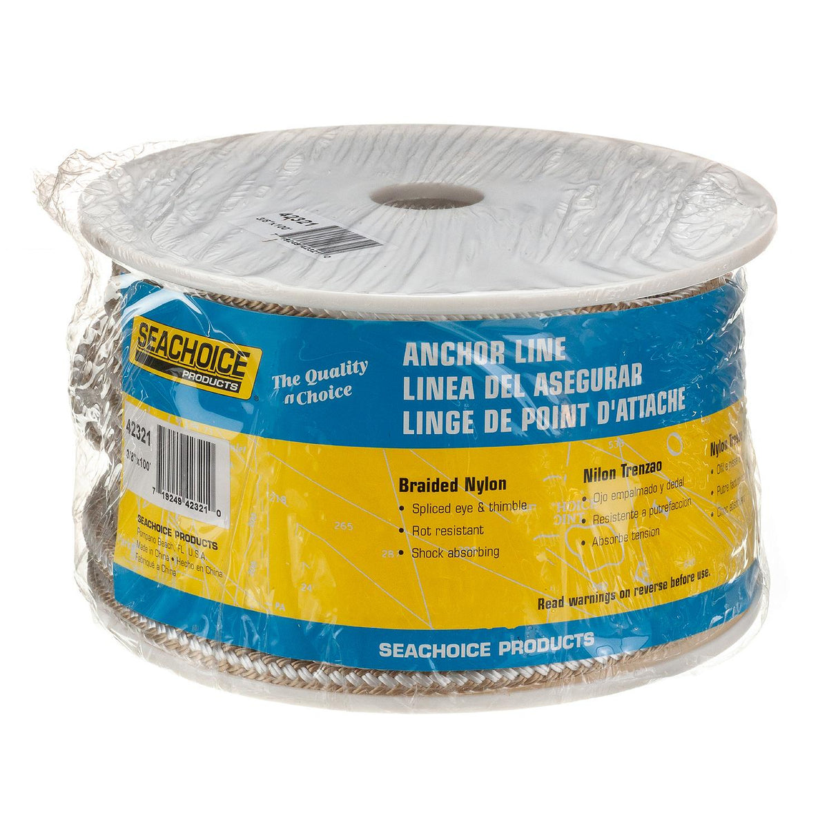 Seachoice - Double Braid Nylon Anchor Line | Gold / White | 3/8" x 100' | 42321