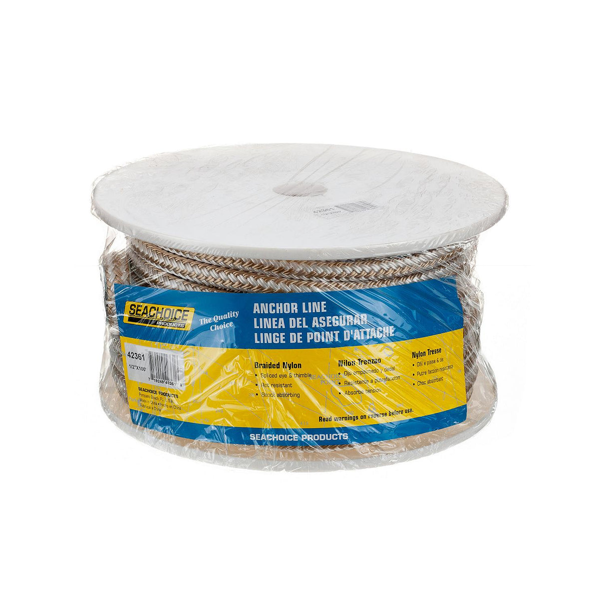 Seachoice - Double Braid Nylon Anchor Line | Gold / White | 1/2" x 100' | 42361