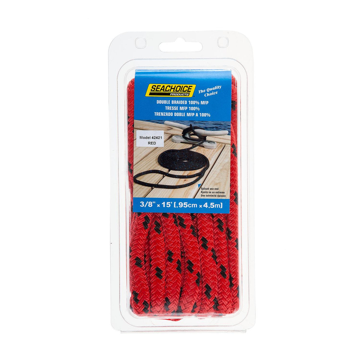 Seachoice - Double Braided MFP Poly Dock Line | Red/Black Tracer | 3/8" x 15' | 42421