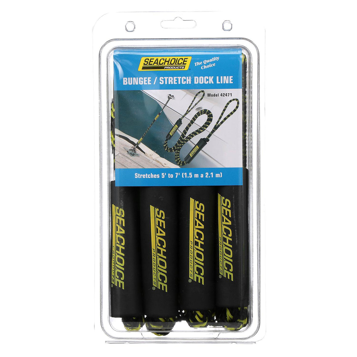 Seachoice - Bungee/Stretch Dock Line | Black/Yellow | 5' Stretches to 7' | 42471