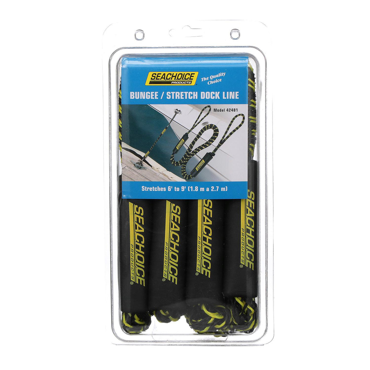 Seachoice - Bungee/Stretch Dock Line | Black/Yellow | 6' Stretches to 9' | 42481