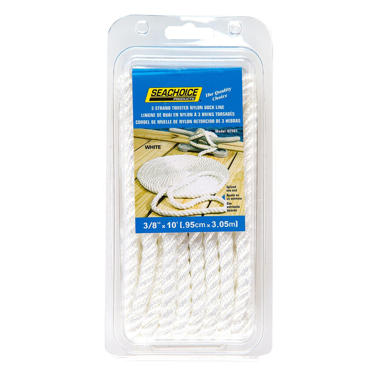 Seachoice - Three Strand Twisted Nylon Dock Line | White | 3/8" x 10' | 42501