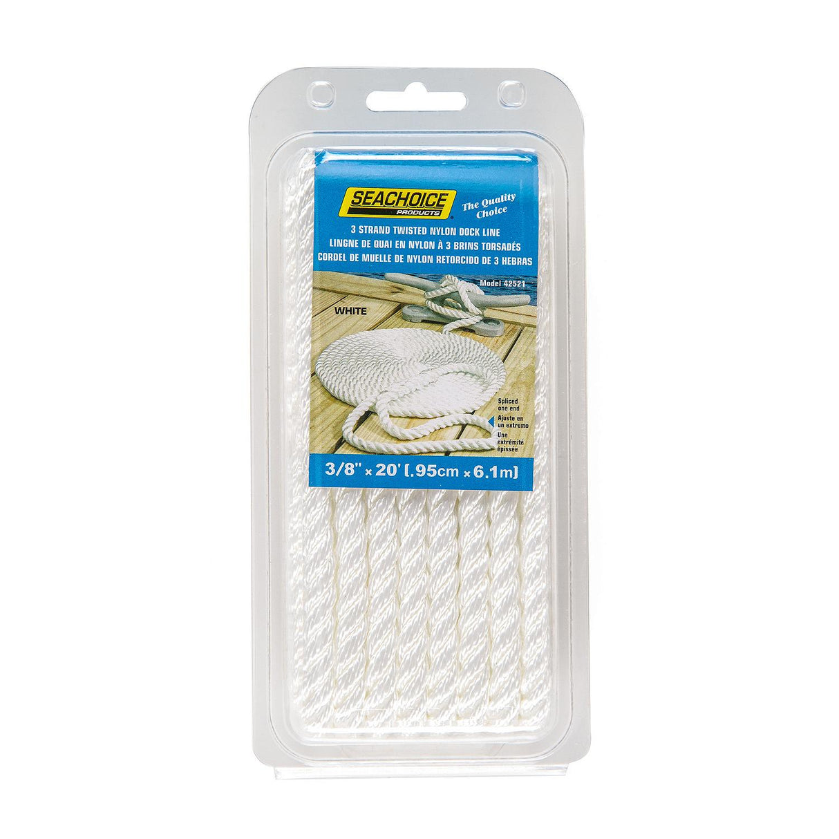 Seachoice - Three Strand Twisted Nylon Dock Line | White | 3/8" x 20' | 42521