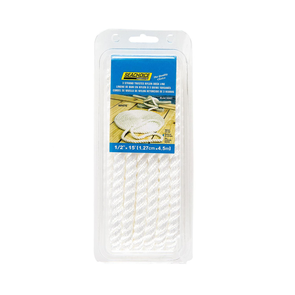 Seachoice - Three Strand Twisted Nylon Dock Line | White | 1/2" x 15' | 42551