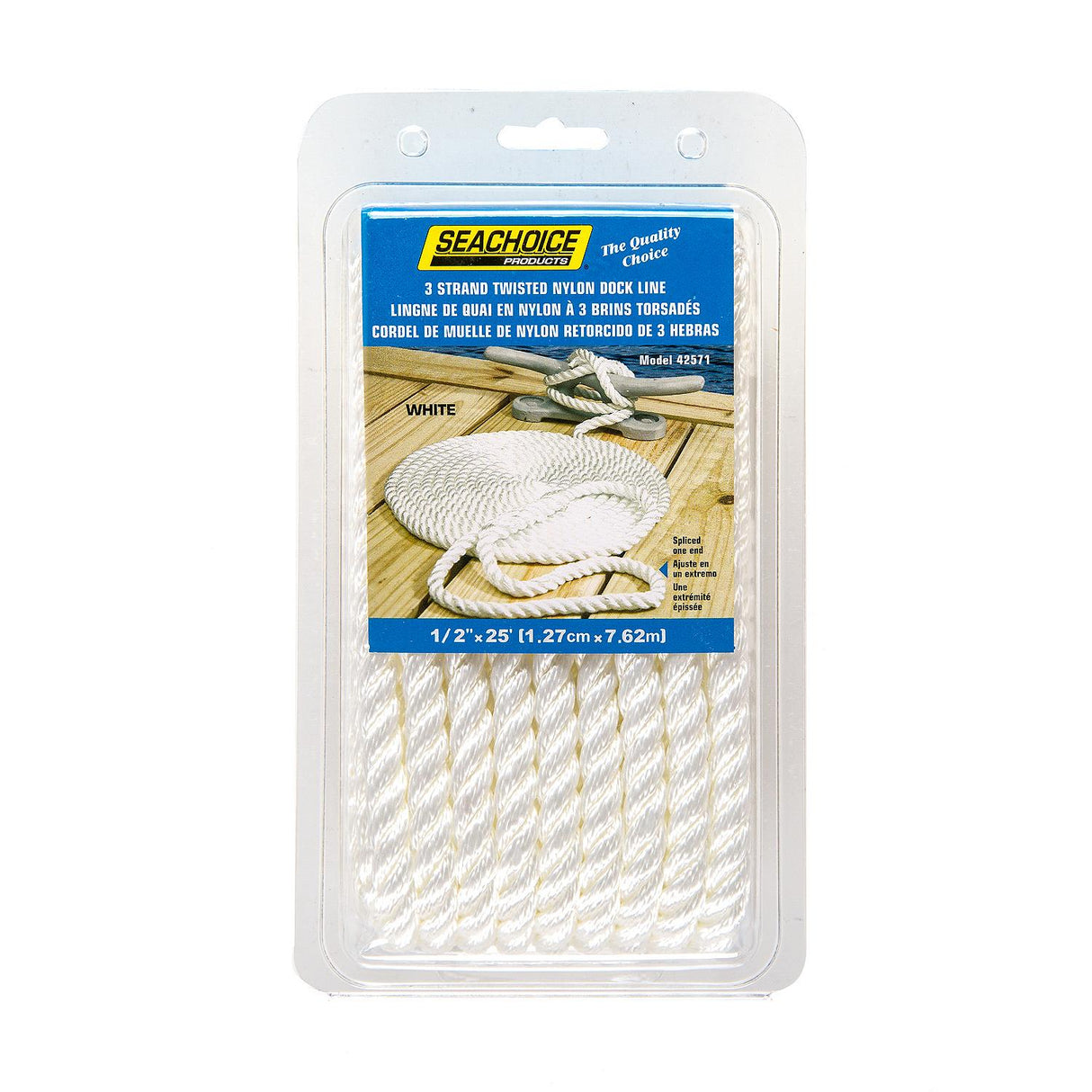 Seachoice - Three Strand Twisted Nylon Dock Line | White | 1/2" x 25' | 42571