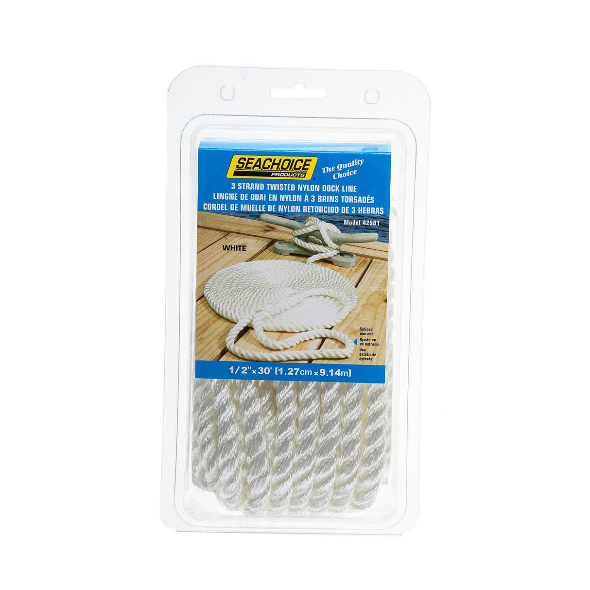 Seachoice - Three Strand Twisted Nylon Dock Line | White | 1/2" x 30' | 42581