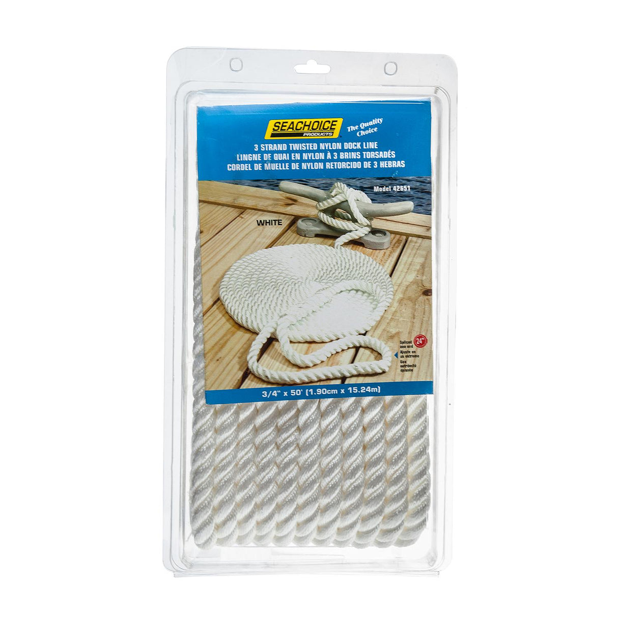 Seachoice - Three Strand Twisted Nylon Dock Line | White | 3/4" x 50' | 42651
