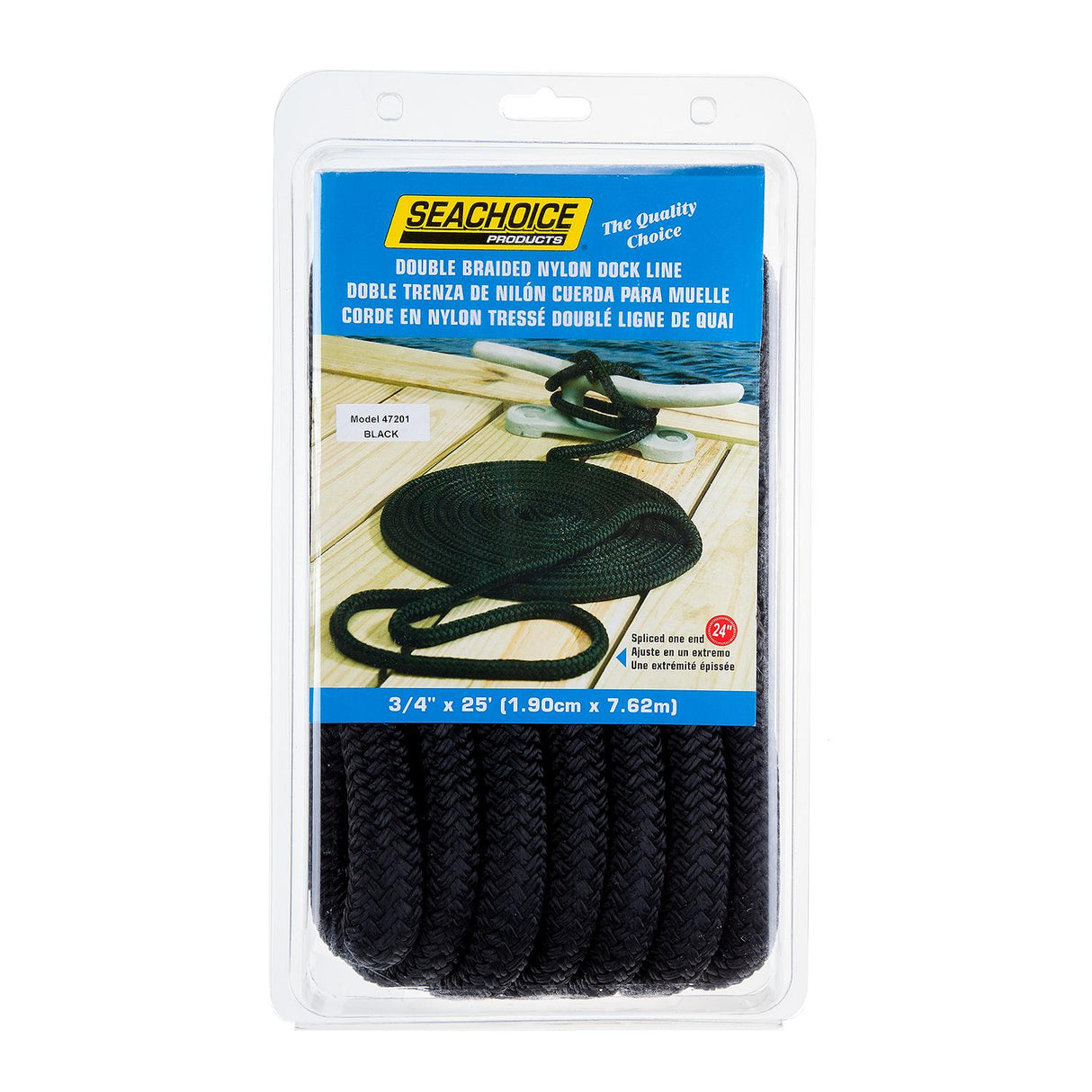 Seachoice - Double Braid Nylon Dock Line | Black | 3/4" x 25' | 47201