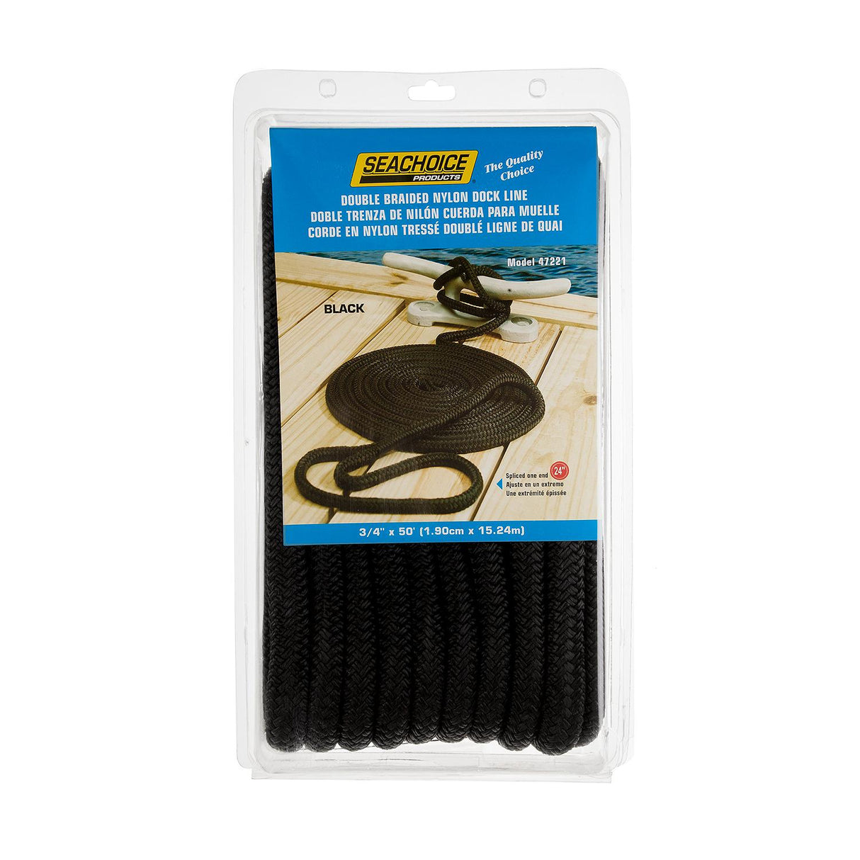 Seachoice - Double Braid Nylon Dock Line | Black | 3/4" x 50' | 47221