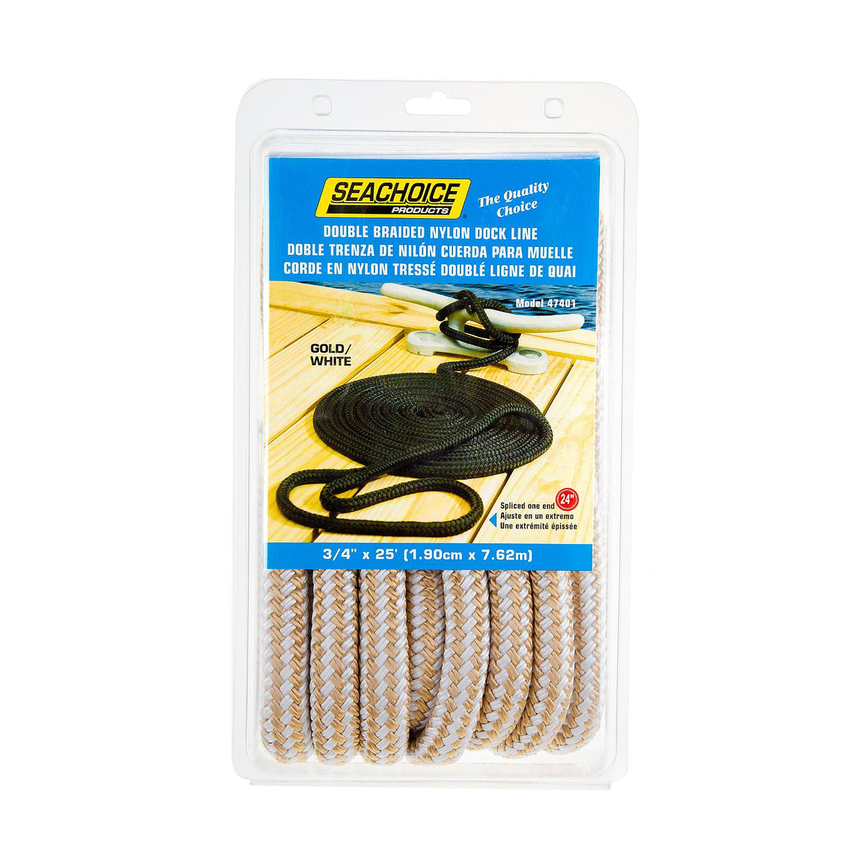 Seachoice - Double Braid Nylon Dock Line | Gold/White | 3/4" x 25' | 47401