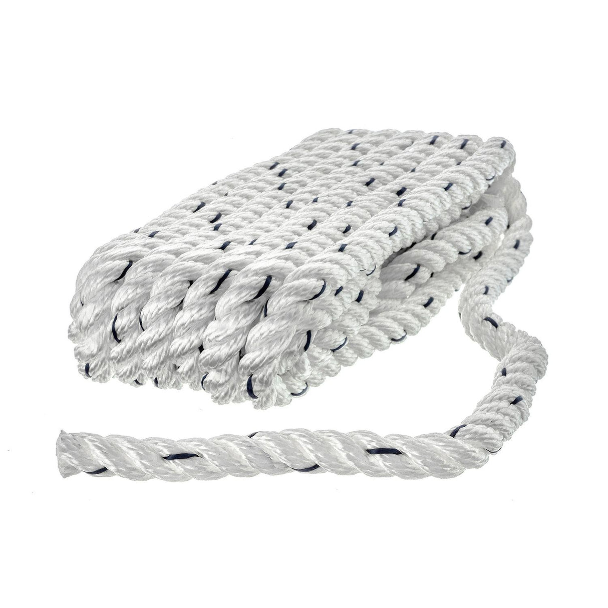 Seachoice - Three Strand Twisted Nylon Dock Line with Tracer | White/Blue Tracer | 3/8" x 15' | 47511