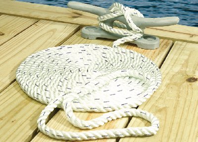 Seachoice - Premium 3 Strand Twisted Nylon Dock Line  - 3/8" x 15' - 47511 - White With Blue Tracer -