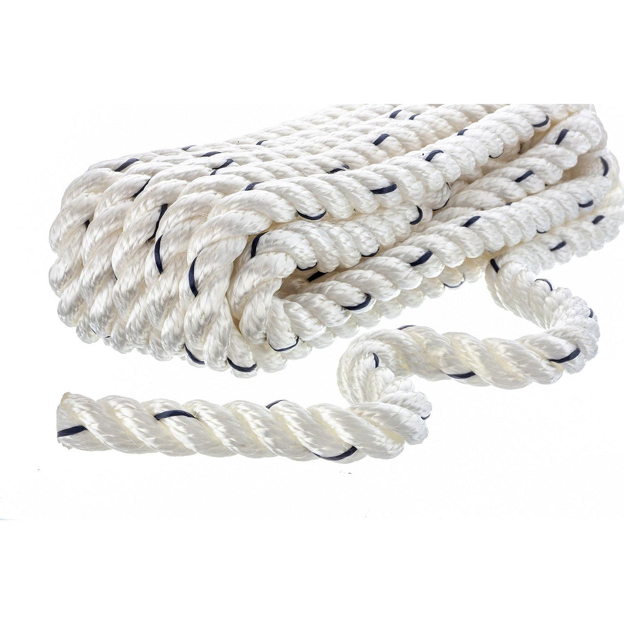 Seachoice - Three Strand Twisted Nylon Dock Line with Tracer | White/Blue Tracer | 1/2" x 15' | 47551
